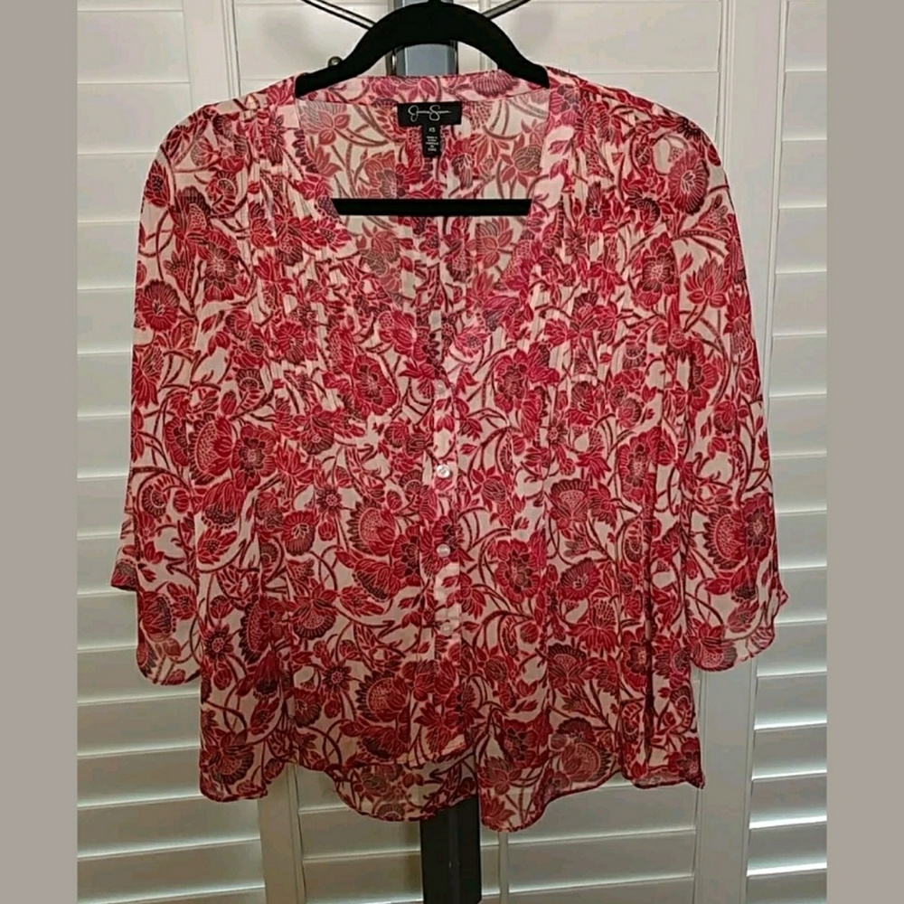 Jessica Simpson Floral V Neck Button Down Top